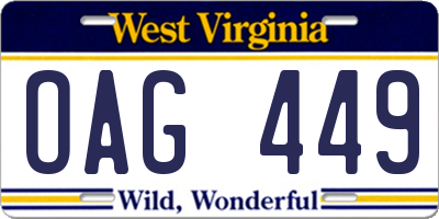 WV license plate OAG449