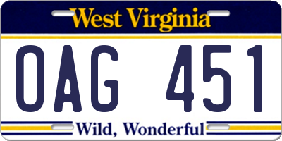 WV license plate OAG451