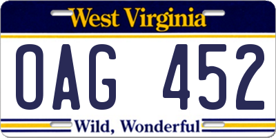 WV license plate OAG452