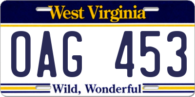 WV license plate OAG453