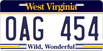 WV license plate OAG454
