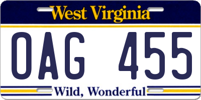 WV license plate OAG455