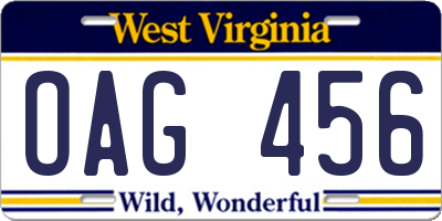 WV license plate OAG456