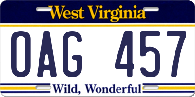 WV license plate OAG457