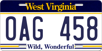 WV license plate OAG458