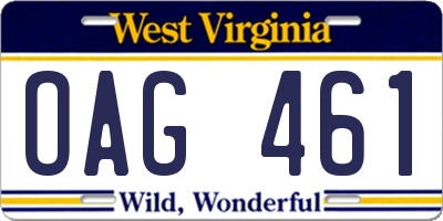 WV license plate OAG461
