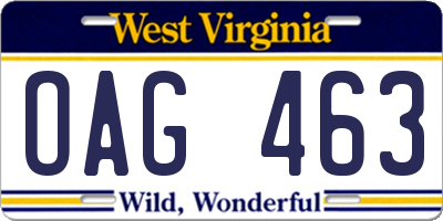 WV license plate OAG463