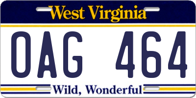 WV license plate OAG464