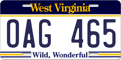 WV license plate OAG465