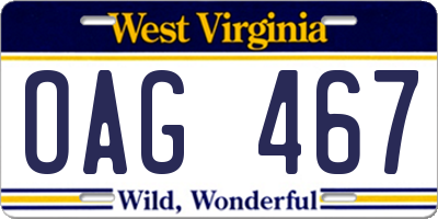 WV license plate OAG467