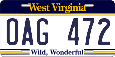 WV license plate OAG472