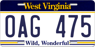 WV license plate OAG475