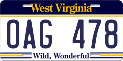 WV license plate OAG478