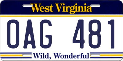 WV license plate OAG481
