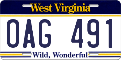 WV license plate OAG491