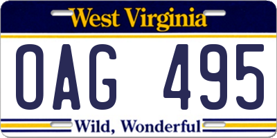 WV license plate OAG495