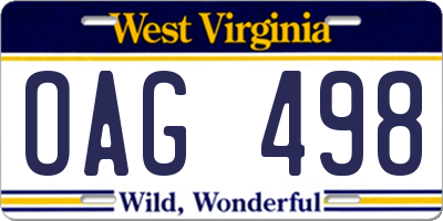WV license plate OAG498