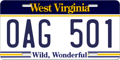 WV license plate OAG501