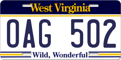 WV license plate OAG502
