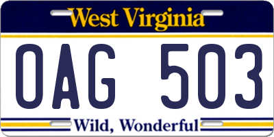 WV license plate OAG503