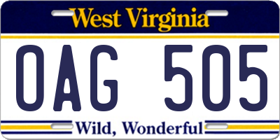 WV license plate OAG505