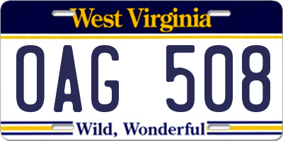 WV license plate OAG508