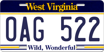 WV license plate OAG522