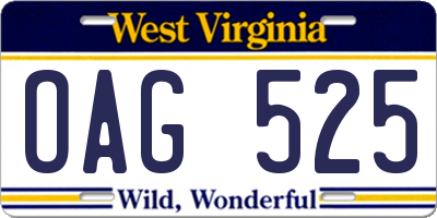 WV license plate OAG525