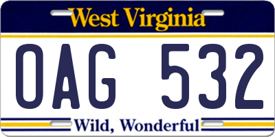 WV license plate OAG532