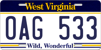 WV license plate OAG533
