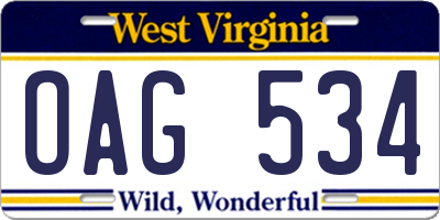 WV license plate OAG534