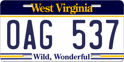 WV license plate OAG537