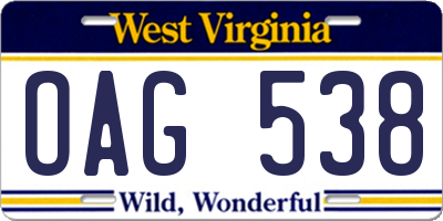 WV license plate OAG538