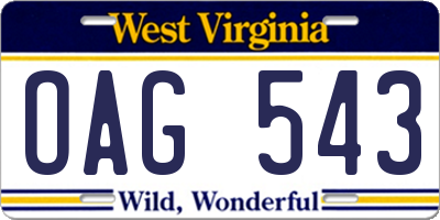 WV license plate OAG543