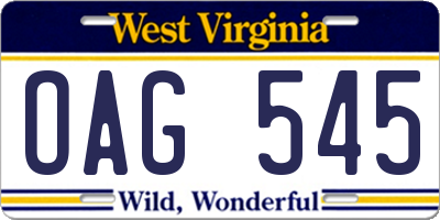 WV license plate OAG545