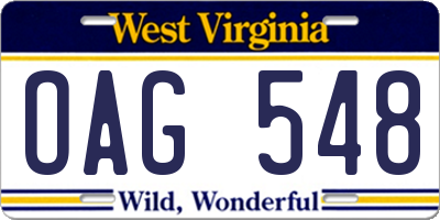 WV license plate OAG548