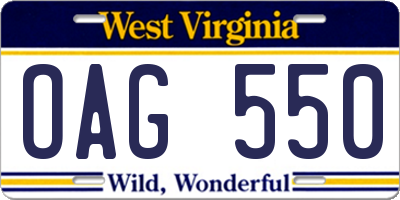 WV license plate OAG550