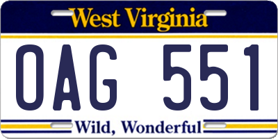 WV license plate OAG551