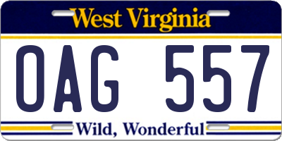 WV license plate OAG557