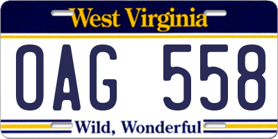 WV license plate OAG558