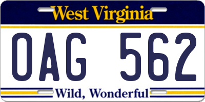 WV license plate OAG562