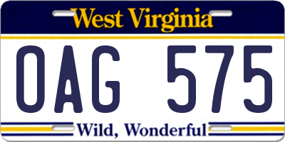 WV license plate OAG575