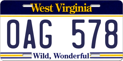 WV license plate OAG578