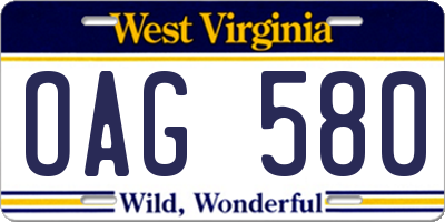 WV license plate OAG580