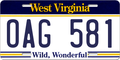 WV license plate OAG581