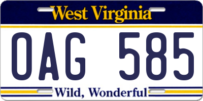WV license plate OAG585