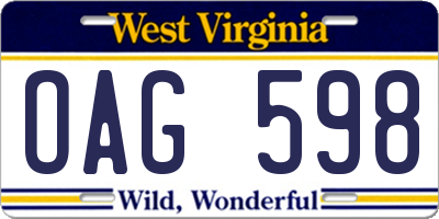 WV license plate OAG598