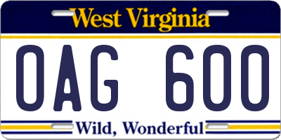WV license plate OAG600