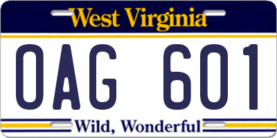 WV license plate OAG601