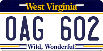 WV license plate OAG602